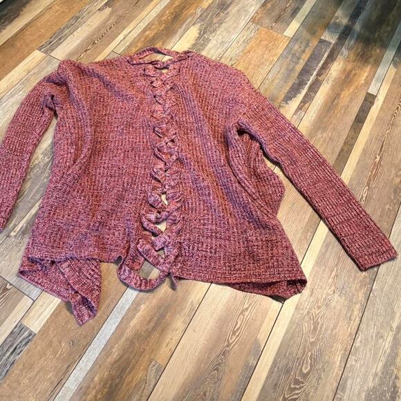 Pink lace up cardigan Y2K | Sweater | Comfy Fall Feminine - Picture 5 of 6